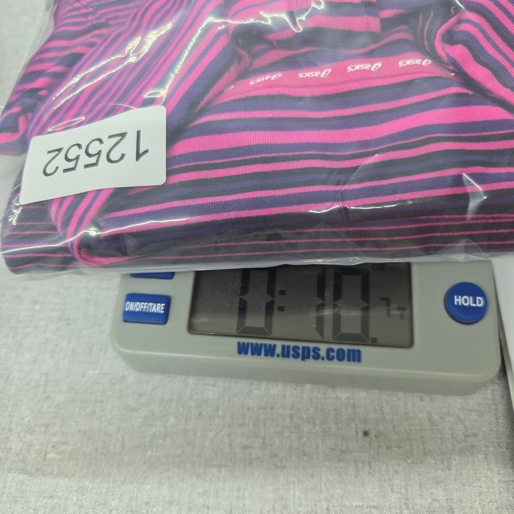 Asics Quarter Zip Pullover Women Large Pink Purple Striped Reflective Thumbholes - Picture 10 of 10